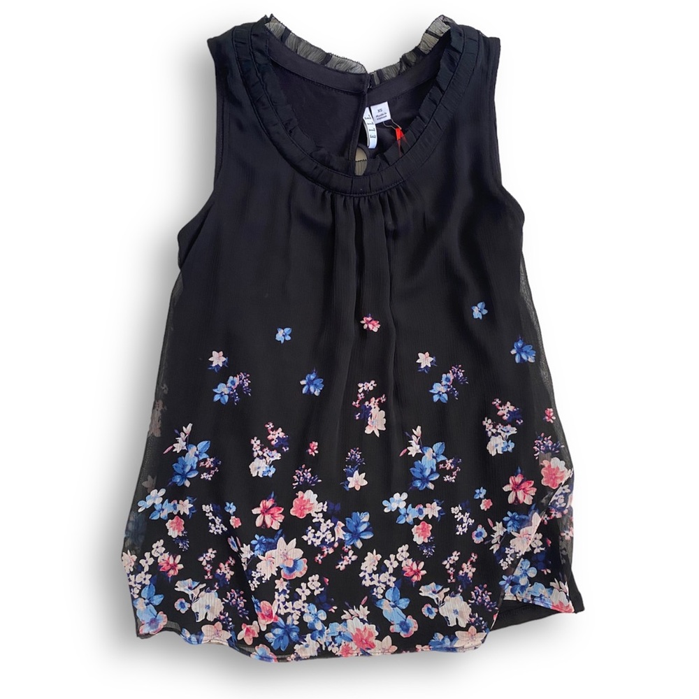 NEW Elle Floral Lined Ruffle neckline Tank Top - Picture 1 of 6